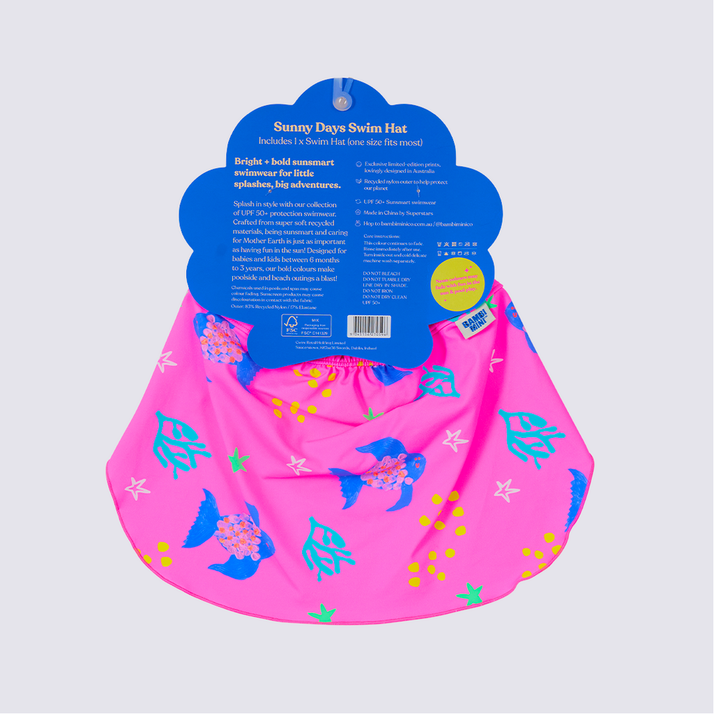 Bambi Mini Co. | Sunny Days Swim Hat | Pink Angel Fish print | Baby and Toddler