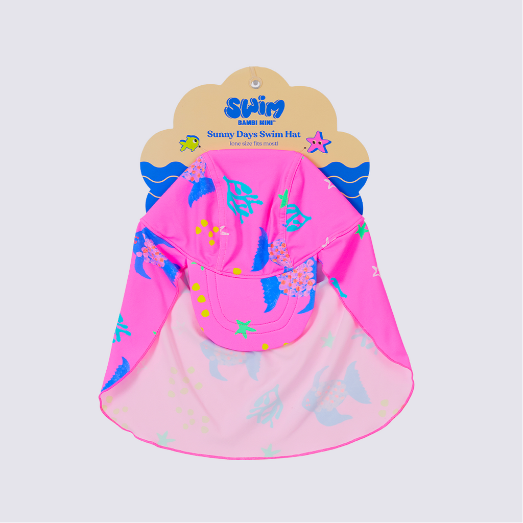 Bambi Mini Co. | Sunny Days Swim Hat | Pink Angel Fish print | Baby and Toddler