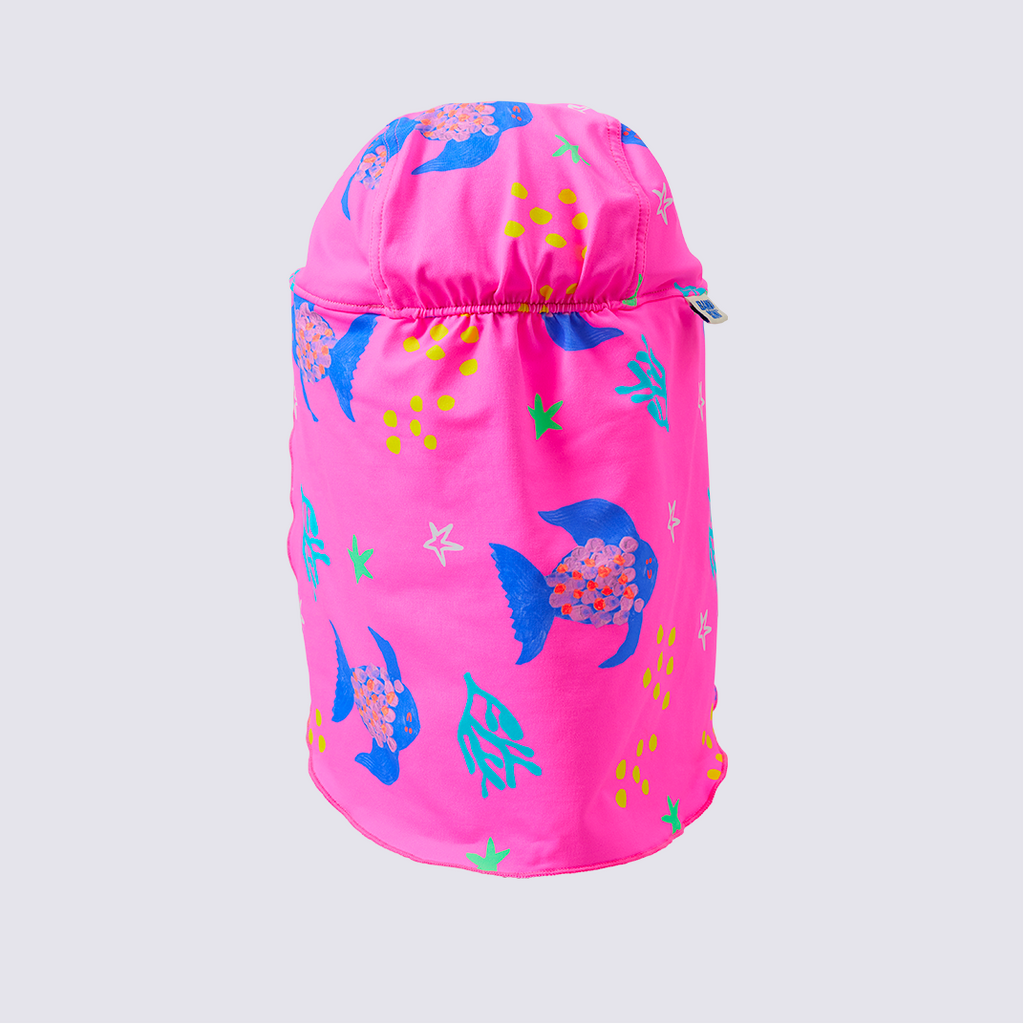 Bambi Mini Co. | Sunny Days Swim Hat | Pink Angel Fish print | Baby and Toddler