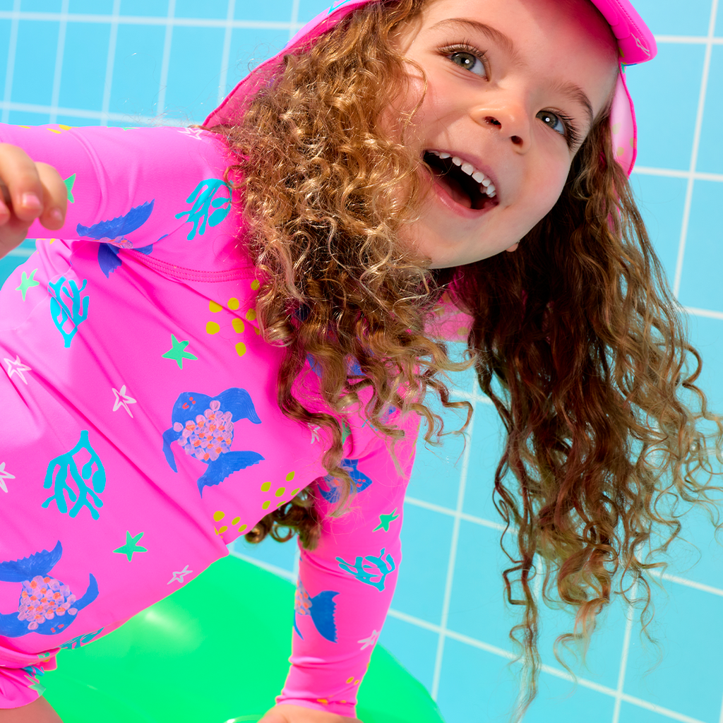 Bambi Mini Co. | Sunny Days Swim Hat | Pink Angel Fish print | Baby and Toddler