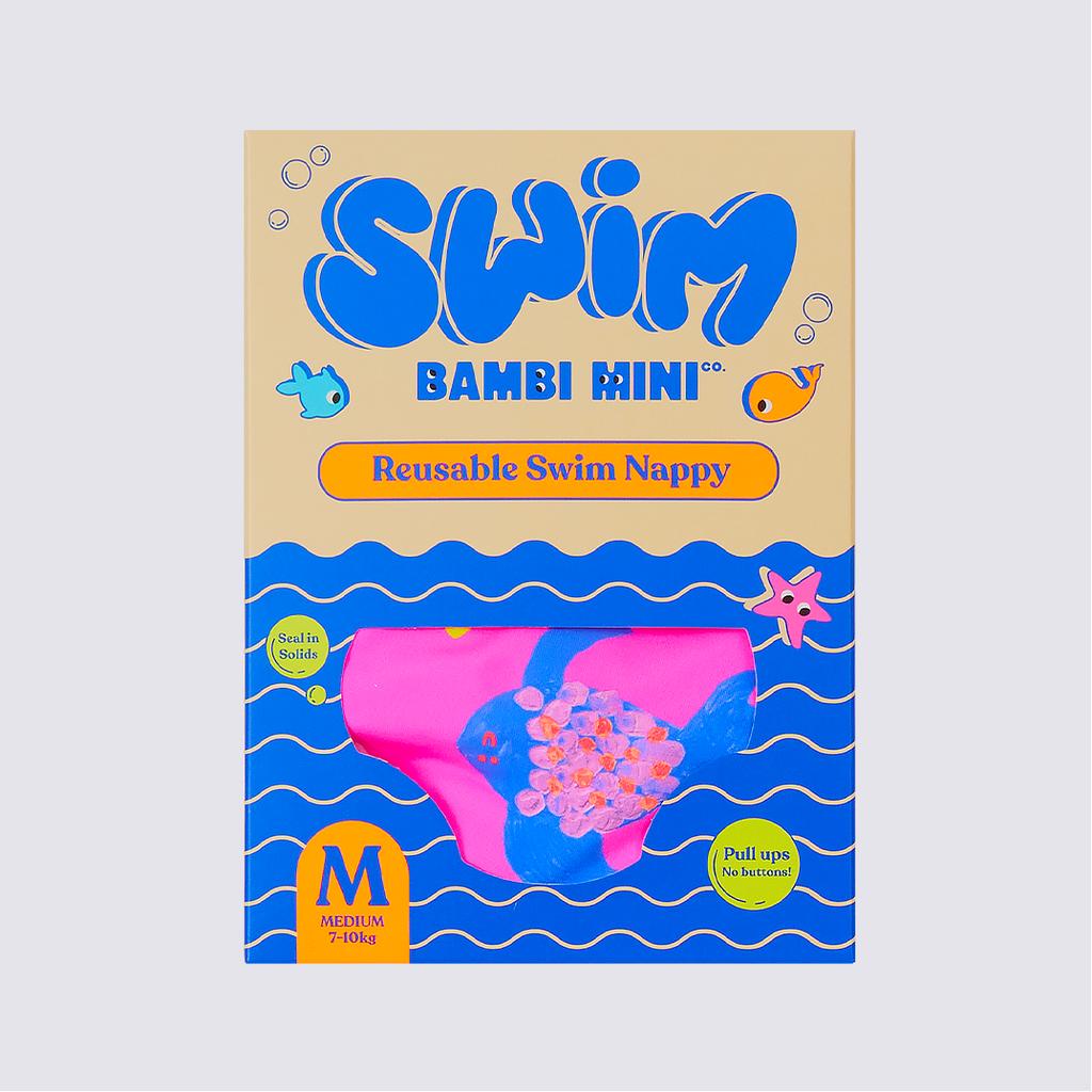 Bambi Mini Co.| Reusable Swim Nappy | Pink Angel Fish Print | Baby & Toddler
