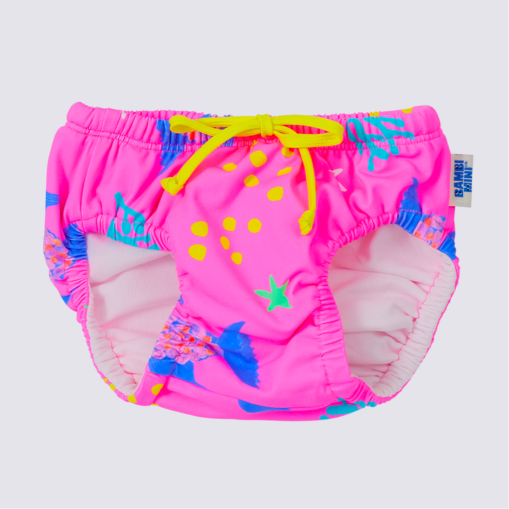 Bambi Mini Co.| Reusable Swim Nappy | Pink Angel Fish Print | Baby & Toddler
