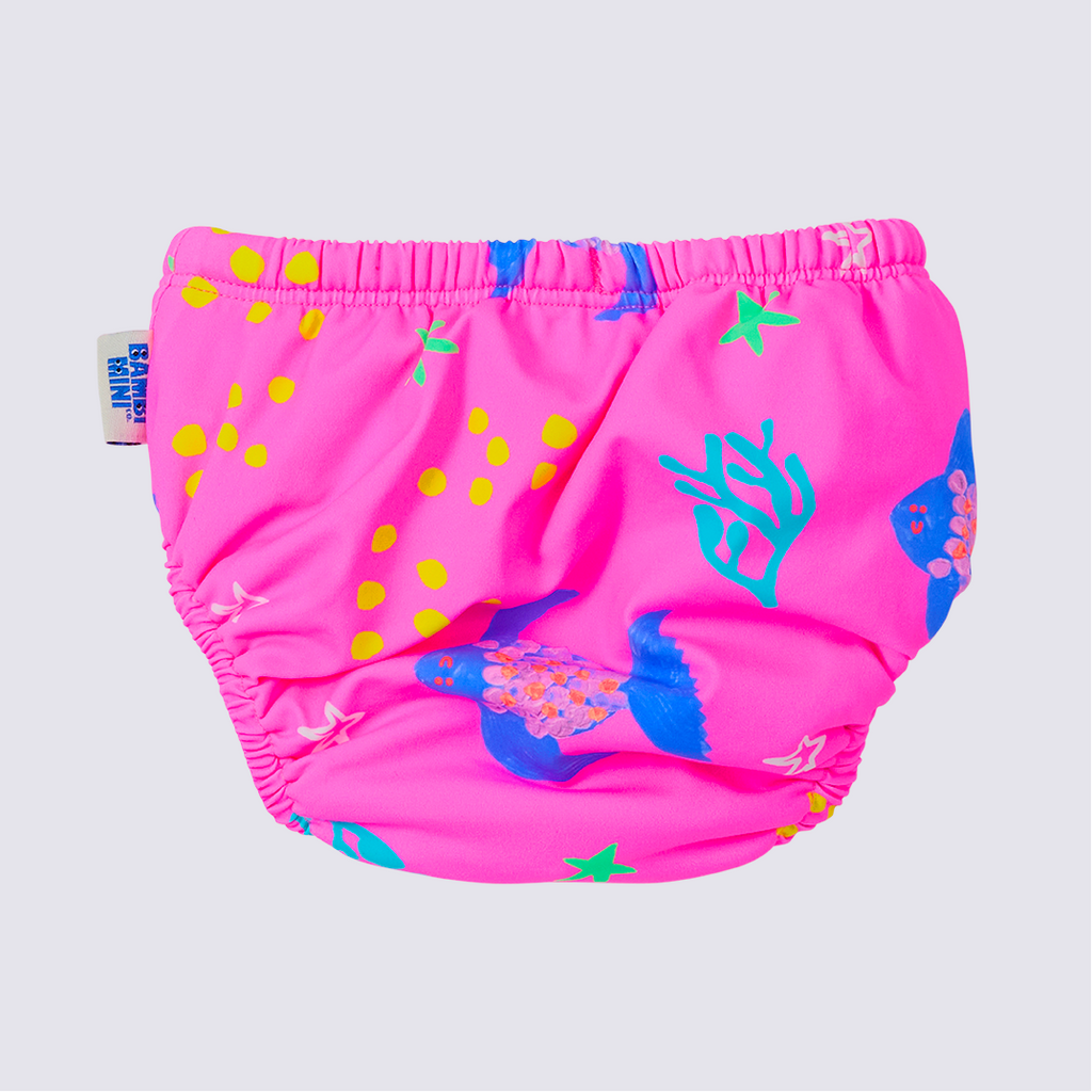 Bambi Mini Co.| Reusable Swim Nappy | Pink Angel Fish Print | Baby & Toddler