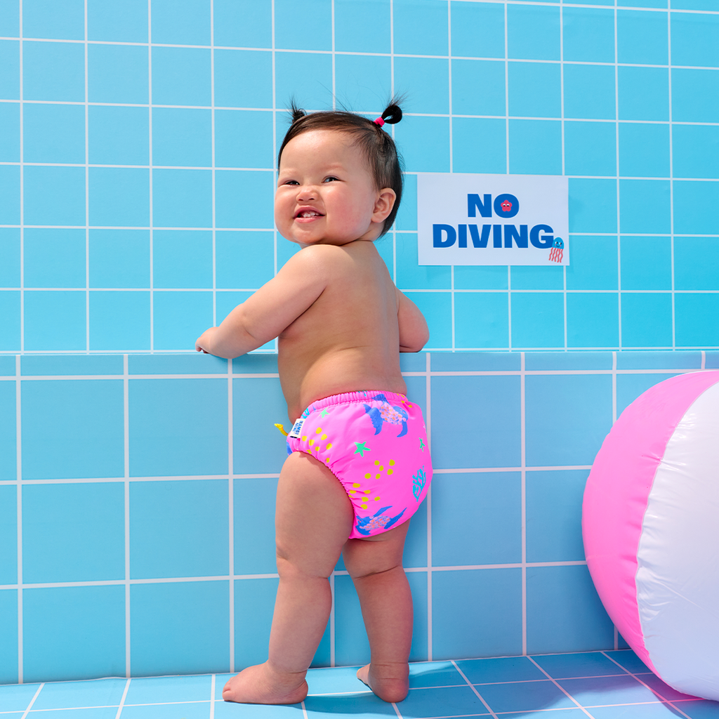 baby reusable swim nappy pink angel fish print
toddler swim nappy reusable eco friendly