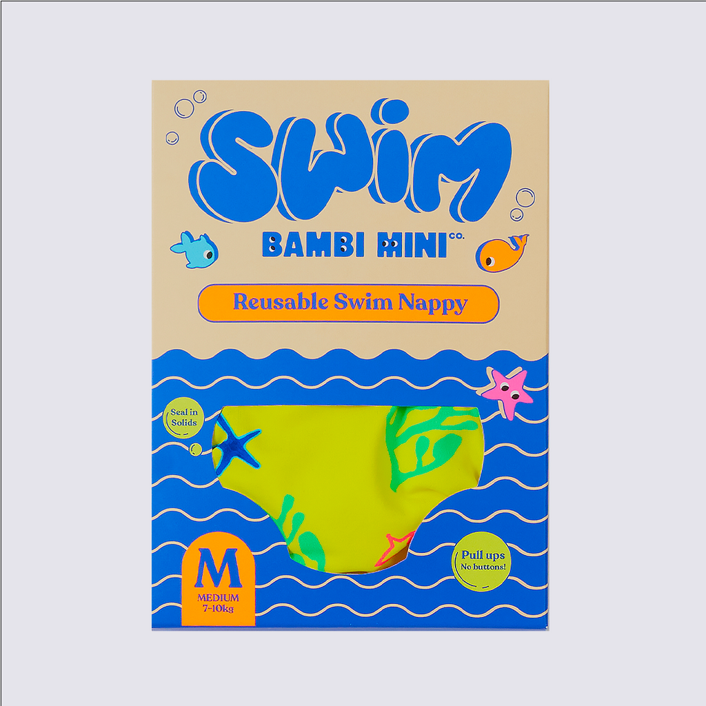 Bambi Mini Co.| Reusable Swim Nappy | Yellow Jellyfish Print | Baby and Toddler