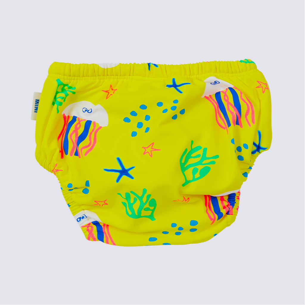 Bambi Mini Co.| Reusable Swim Nappy | Yellow Jellyfish Print | Baby and Toddler