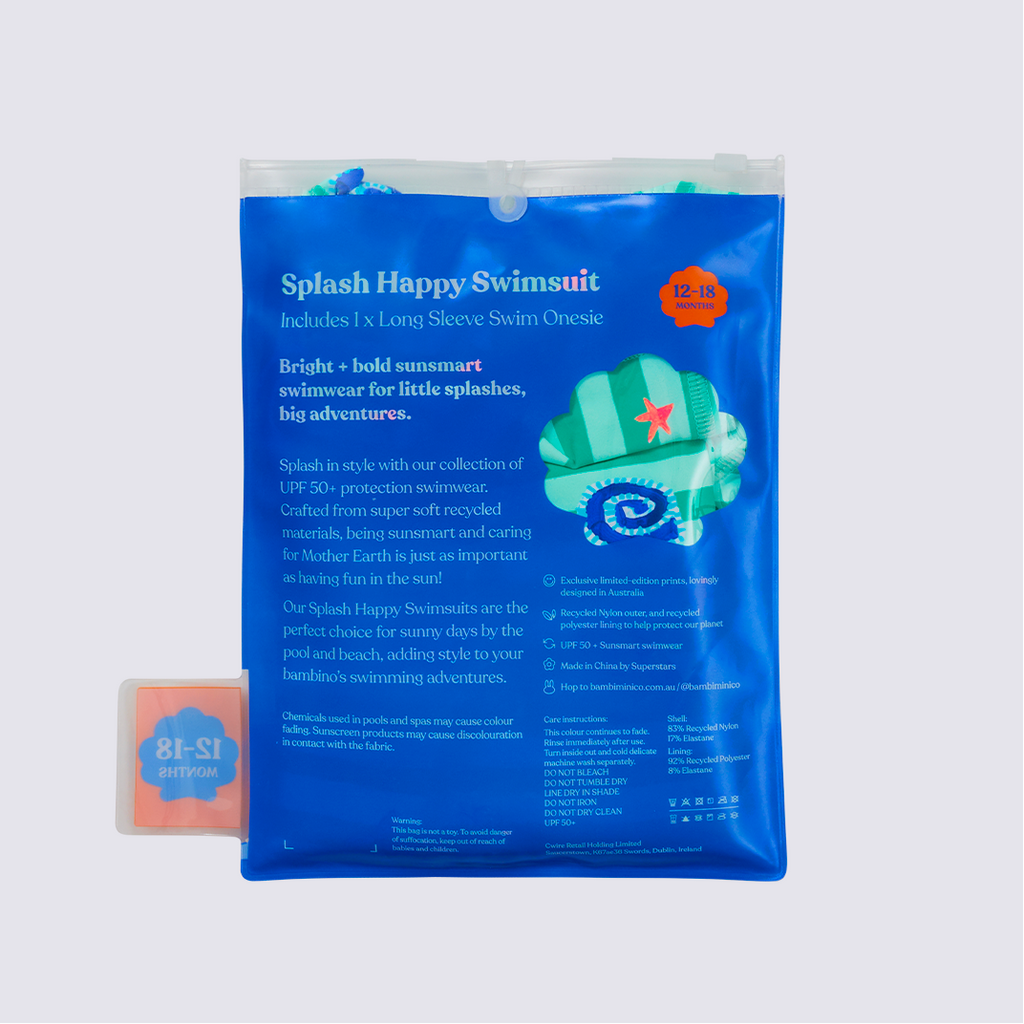 Bambi Mini Co.| Splash Happy Swimsuit  | Green Stripe Fish Print | Baby and Toddler