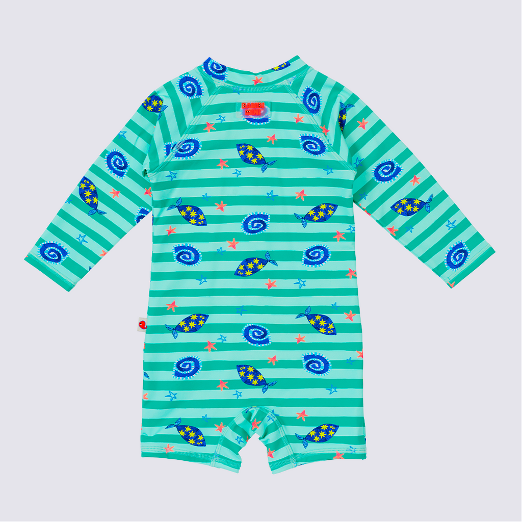 Bambi Mini Co.| Splash Happy Swimsuit  | Green Stripe Fish Print | Baby and Toddler