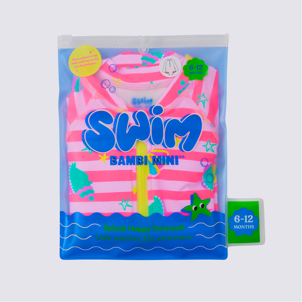 Bambi Mini Co.| Splash Happy Swimsuit  |  Pink Stripe Shell Print | Baby and Toddler