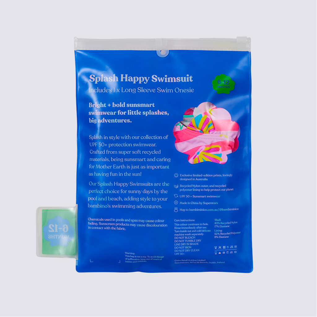 Bambi Mini Co.| Splash Happy Swimsuit  |  Pink Stripe Shell Print | Baby and Toddler