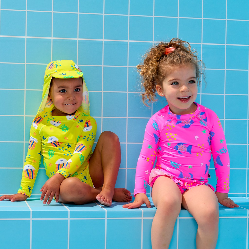 Bambi Mini Co.| Splash Happy Rashie and Pant Set  | Yellow Jellyfish Print | Toddler and Kids