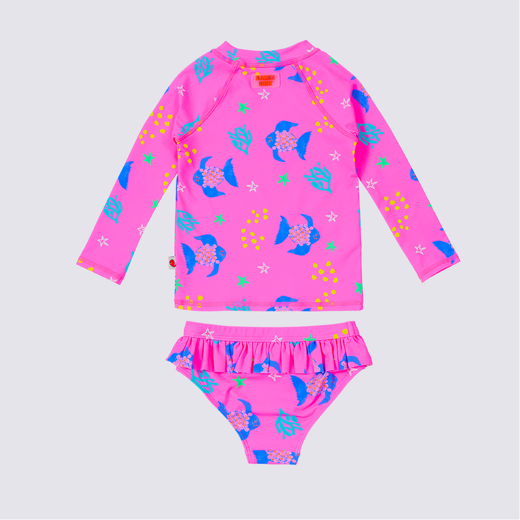 Bambi Mini Co.| Splash Happy Rashie and Pant Set  | Pink Angel Fish Print | Toddler and Kids