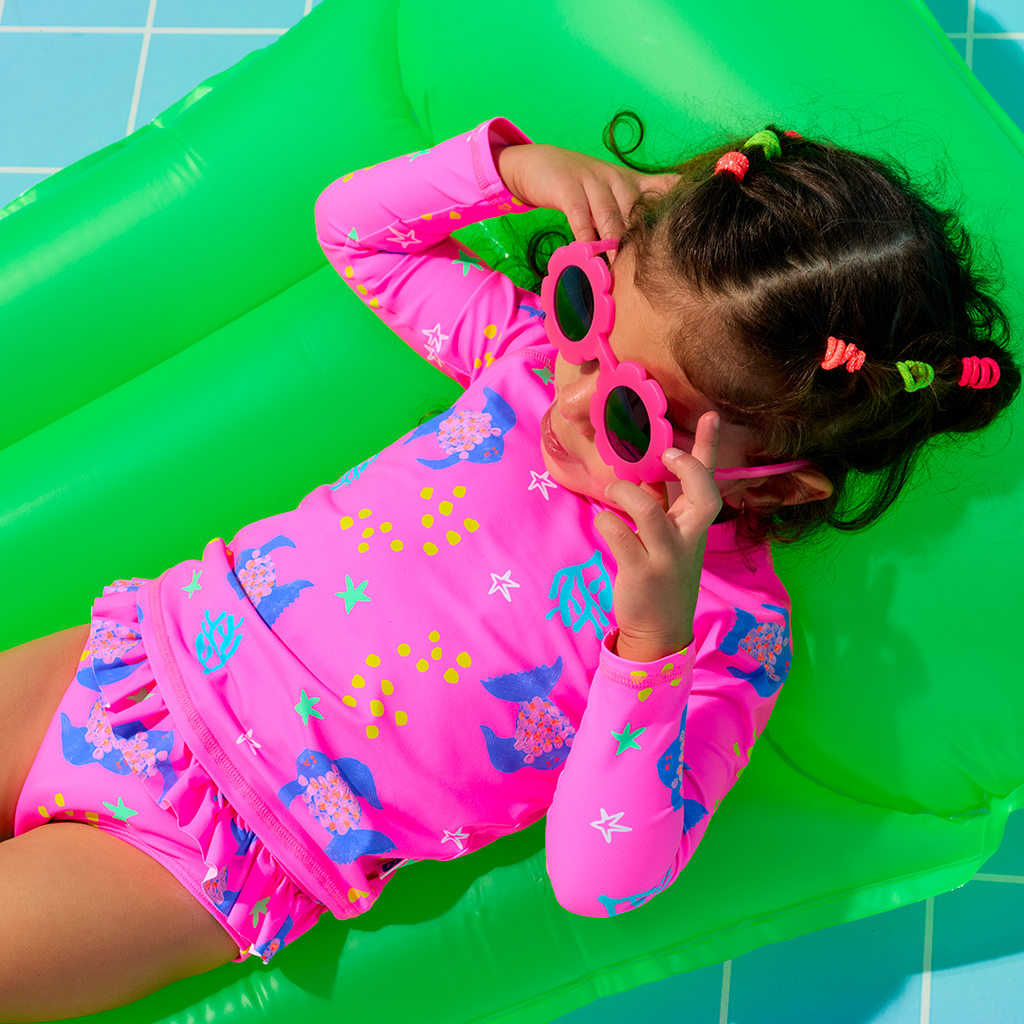 Rashie and Pant Swim set UPF50+ sunsmart baby toddler kids Pink Angel Fish print super-soft recycled materials