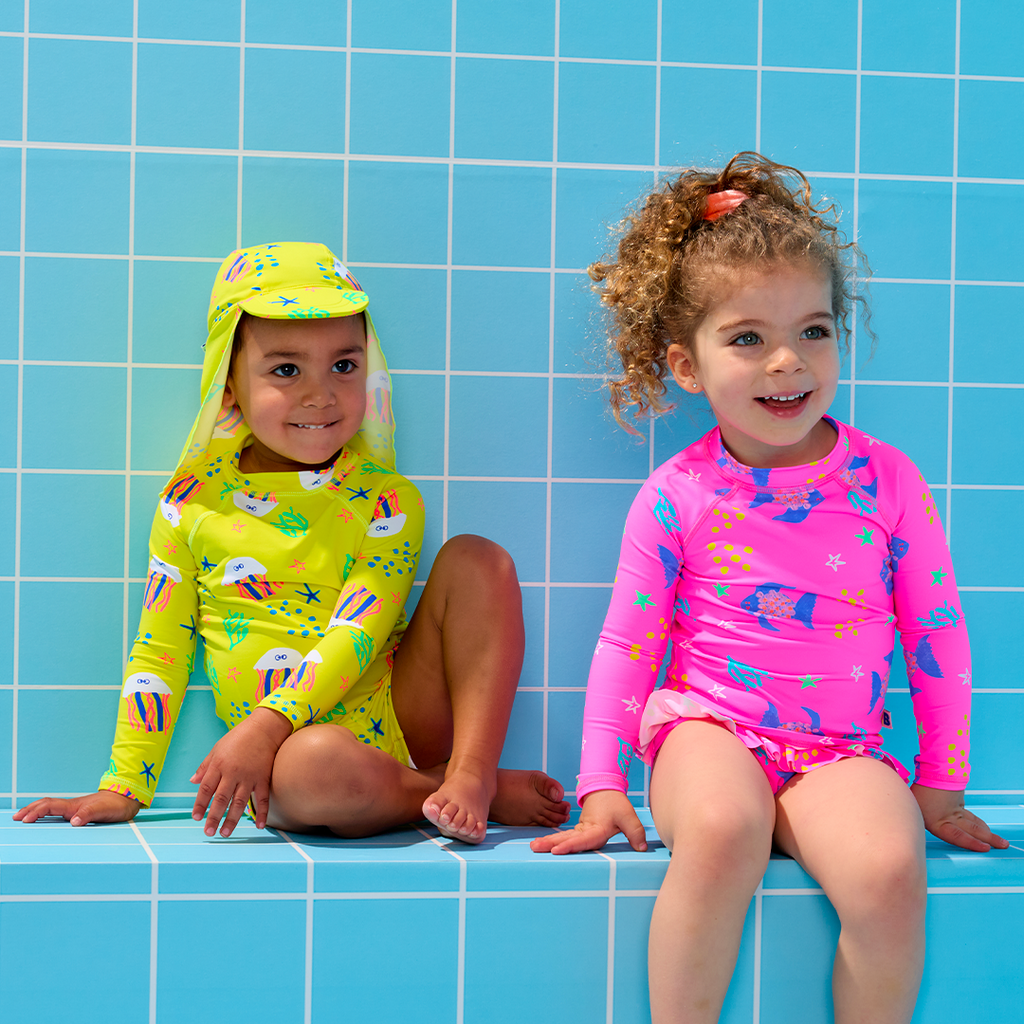 Bambi Mini Co.| Splash Happy Rashie and Pant Set  | Pink Angel Fish Print | Toddler and Kids