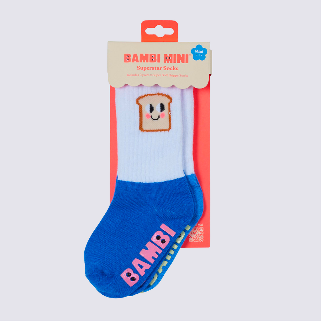 kids toddler babies anti slip socks Lil loaf blue bambi mini organic cotton grippy feet