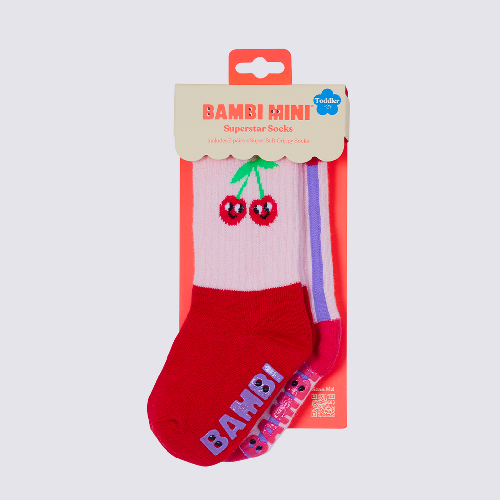 kids toddler baby anti slip socks red cherry cha cha bambi mini organic cotton grippy feet 